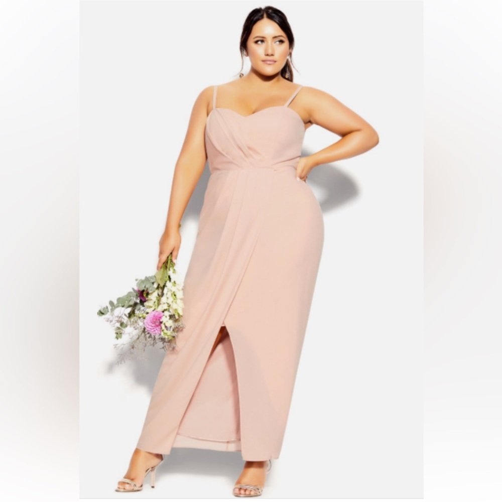 City Chic Maxi Dress Womens XL 22W Pink Sweet Drape Pleated NEW‎ Wedding